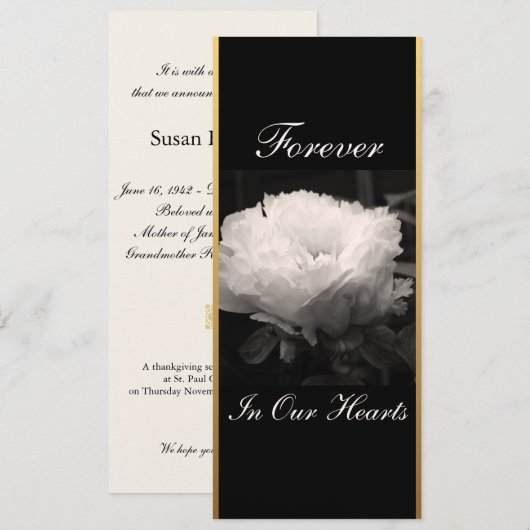 Peony Floral Photography 3 Funeral Announement Kaart (Voorkant / Achterkant)