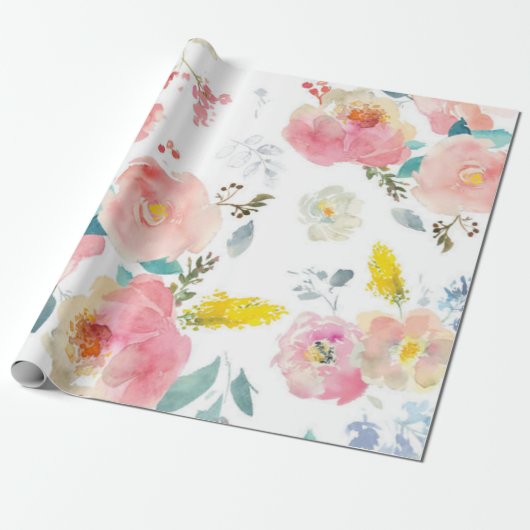 Peony floral Pink Pattern Antiek Weddings Cadeaupapier (Uitgerold)