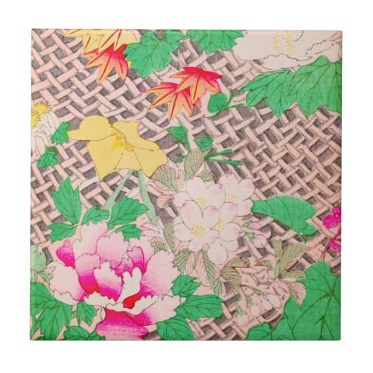 Peony Floral Print  Japans Retropatroon Tegeltje (Voorkant)