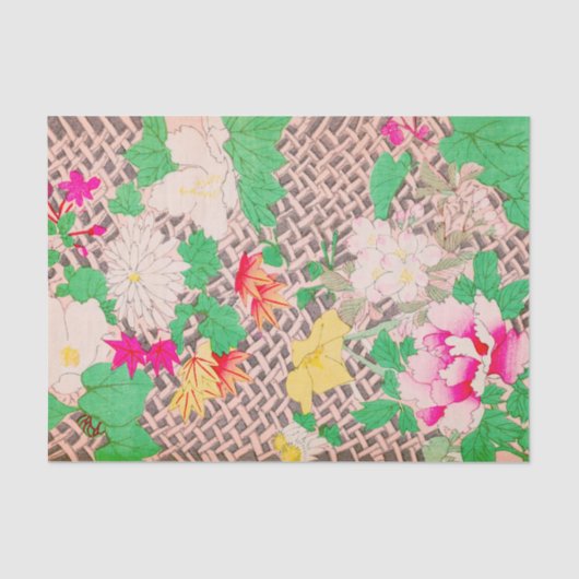 Peony Floral Print  Japans Retropatroon Tissuepapier (Voorkant)