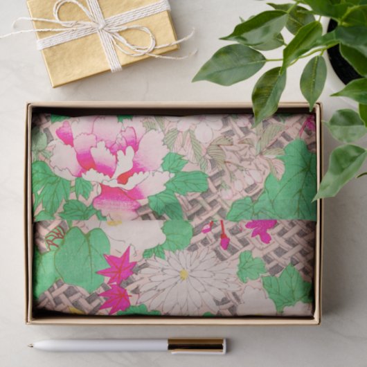 Peony Floral Print  Japans Retropatroon Tissuepapier (Geschenk)