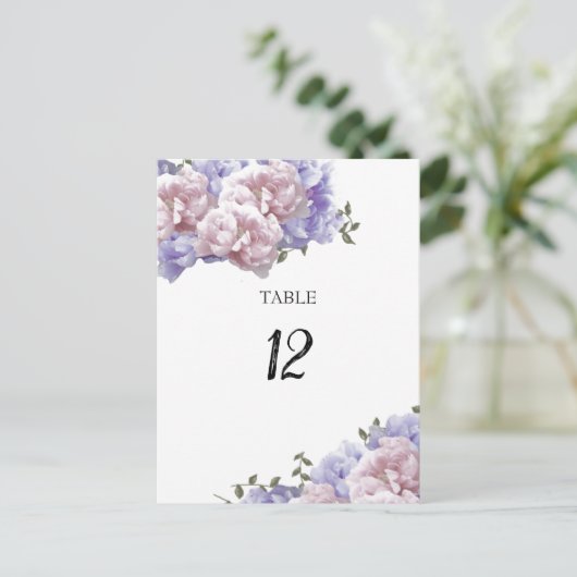 Peony Floral Table Seating Number Kaart (Staand voorkant)