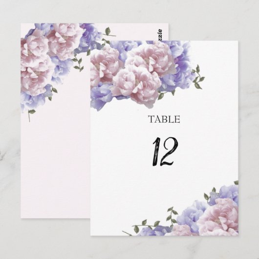 Peony Floral Table Seating Number Kaart (Voorkant / Achterkant)