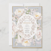 Peony Floral Vintage Elegant Gray Wedding Kaart (Voorkant)