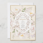 Peony Floral Vintage Elegant Wedding Kaart (Voorkant)