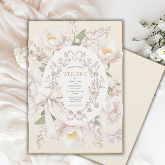 Peony Floral Vintage Elegant Wedding Kaart