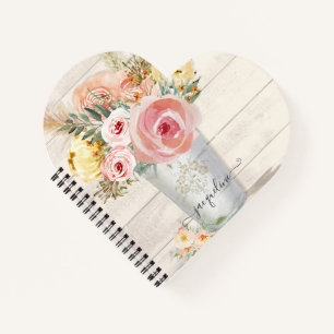 Peony Floral Waterverf Blush Boho Rustic Wood Notitieboek