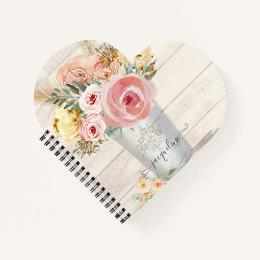 Peony Floral Waterverf Blush Boho Rustic Wood Notitieboek (Voorkant)