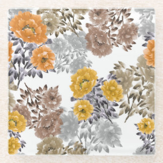 Peony Floral Waterverf witte achtergrond Glazen Onderzetter