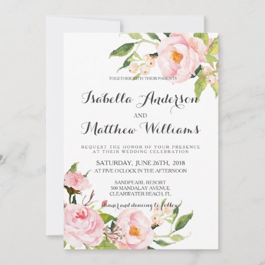 Peony Floral Wedding Invitation-2 Kaart (Voorkant)