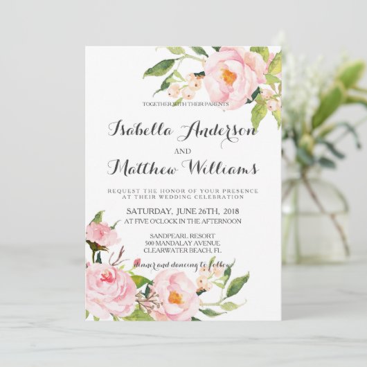 Peony Floral Wedding Invitation-2 Kaart (Staand voorkant)