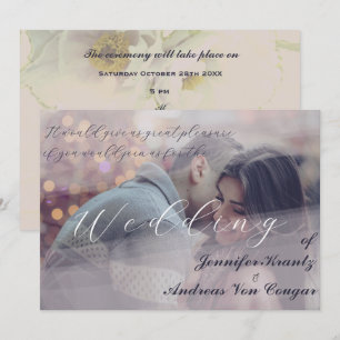 Peony Floral Wedding & Photo Invite Kaart