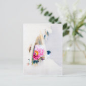 Peony Flower and Sparrow in Snow, Watanabe Seitei Briefkaart (Staand voorkant)
