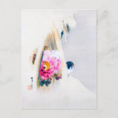 Peony Flower and Sparrow in Snow, Watanabe Seitei Briefkaart (Voorkant)