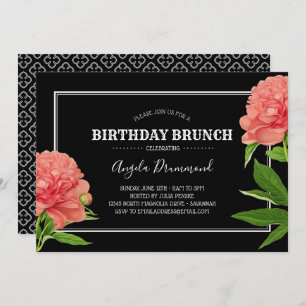 Peony Flower Birthday Brunch Black Kaart