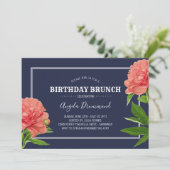 Peony Flower Birthday Brunch Blue Kaart (Staand voorkant)