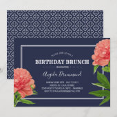 Peony Flower Birthday Brunch Blue Kaart (Voorkant / Achterkant)