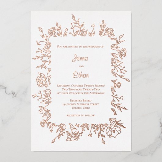 Peony Flower Border Folie Uitnodiging (Voorkant)