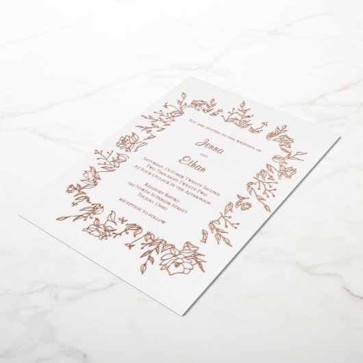 Peony Flower Border Folie Uitnodiging (Gedraaid)