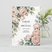 Peony flower border wedding kaart (Staand voorkant)