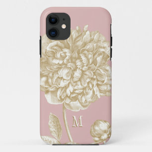 Peony Flower Botanical, Pink and Gold Monogramed Case-Mate iPhone Case