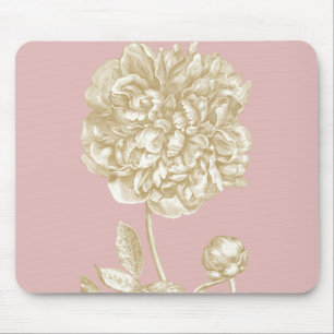 Peony Flower Botanical, Pink and Gold Muismat