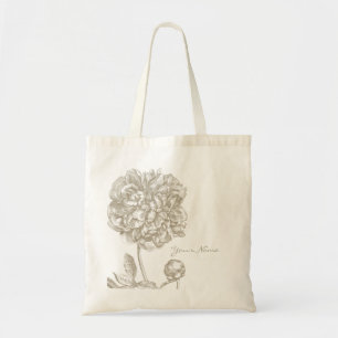 Peony Flower Botanical Tote Bag