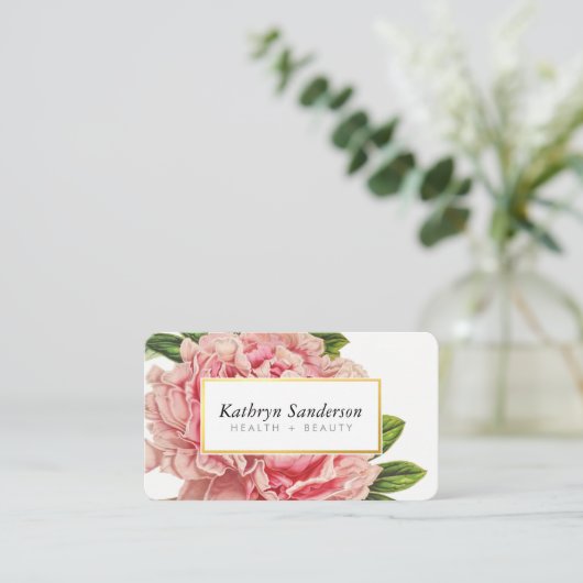 PEONY FLOWER eco  look bloemig stijlvol roze Visitekaartje (Staand voorkant)