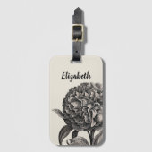  Peony Flower Elegant Monochrome Botanical Bagagelabel (Voorkant (verticaal))