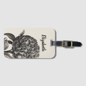  Peony Flower Elegant Monochrome Botanical Bagagelabel (Voorkant (horizontaal))