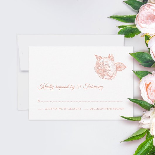 Peony Flower Elegant Wedding RSVP Kaartje