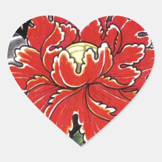 Peony Flower Japans tattoo design Hart Sticker (Voorkant)