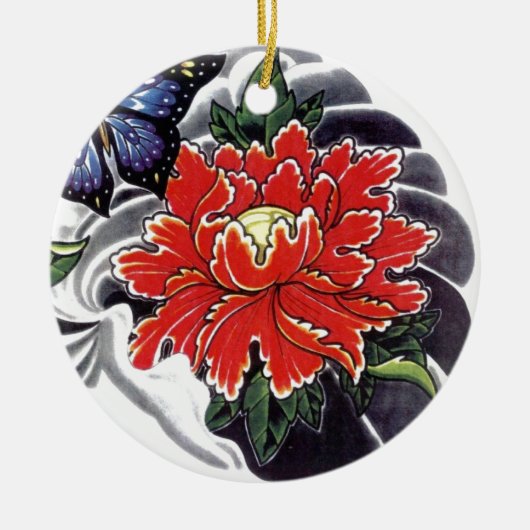 Peony Flower Japans tattoo design Keramisch Ornament (Voorkant)