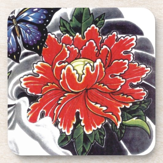 Peony Flower Japans tattoo design Onderzetter (Voorkant)