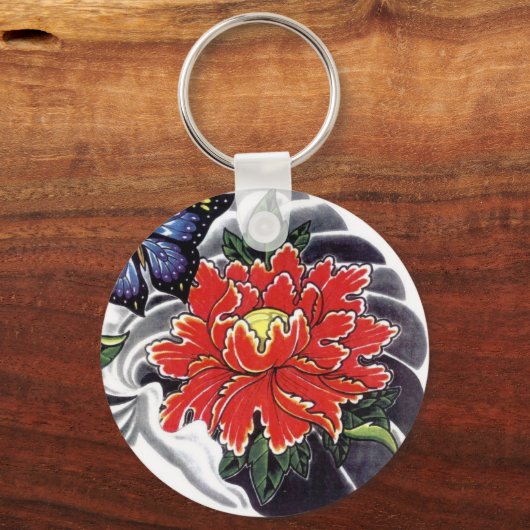Peony Flower Japans tattoo design Sleutelhanger (Voorkant)
