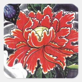Peony Flower Japans tattoo design Vierkante Sticker