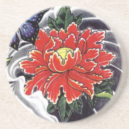 Peony Flower Japans tattoo design Zandsteen Onderzetter