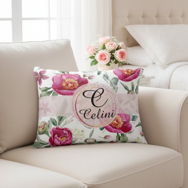 Peony flower naadloos Sierkussen met patroon Accent Kussen (Elegant Peony Flower Seamless Pattern in Soft Pink Accent Pillow)