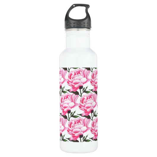 Peony Flower Pattern Pen Tekening Waterfles Waterfles (Voorkant)