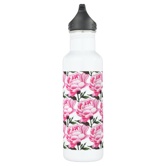 Peony Flower Pattern Pen Tekening Waterfles Waterfles (Rechts)