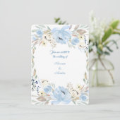 Peony Flower Powder Blue Waterverven Invitation Kaart (Staand voorkant)