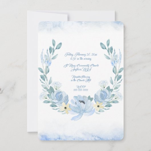 Peony Flower Powder Blue Waterverven Invitation Kaart (Achterkant)
