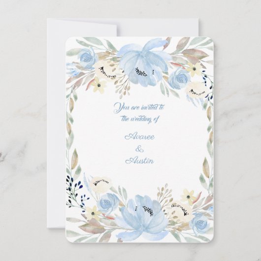 Peony Flower Powder Blue Waterverven Invitation Kaart (Voorkant)