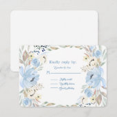 Peony Flower Powder Blue Waterverven RSVP Kaartje (Voorkant / Achterkant)