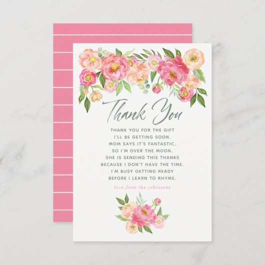Peony flower Spring Baby shower Dank u wel Bedankkaart (Voorkant / Achterkant)