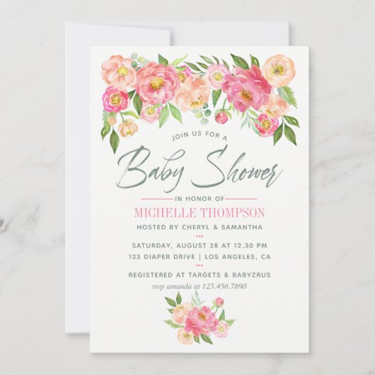 Peony flower Spring Baby shower-uitnodiging Kaart (Voorkant)