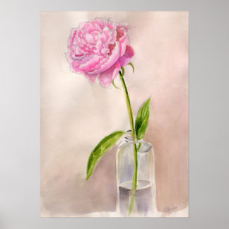 Peony Flower still Life in Waterverf Poster
