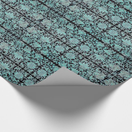 Peony flower turquoise en zwart cadeaupapier (Hoek)