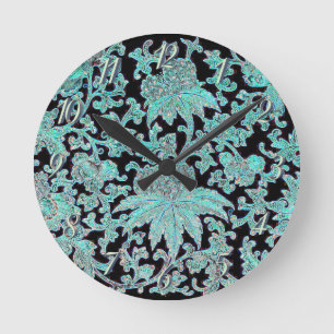 Peony flower turquoise en zwart ronde klok