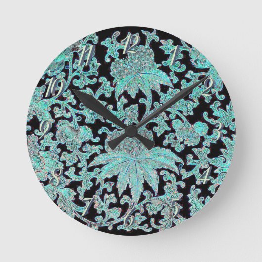 Peony flower turquoise en zwart ronde klok (Voorkant)
